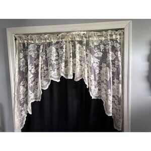 Floral Lace Swag Curtain Set 36"L x 60"W 2 Pieces Cream Sheer Drapes Window Trea